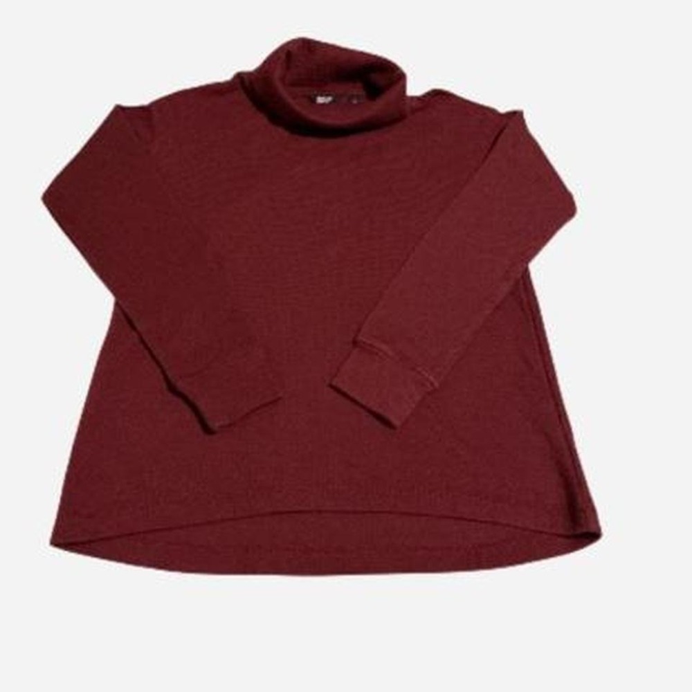 Lands End Burgundy long sleeves waffle funnel neck sweater